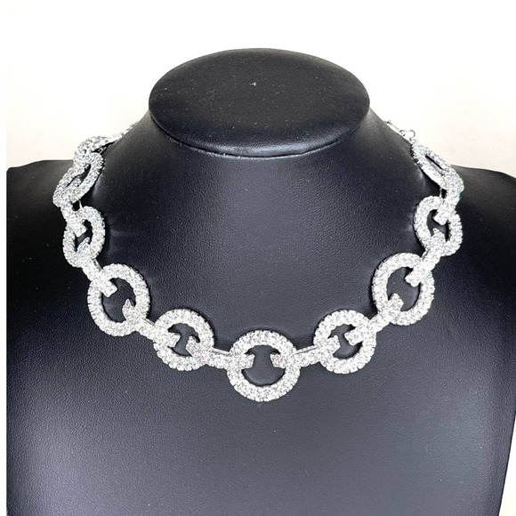 NEW Choker Necklace Clear Rhinestone Circle High End Jewelry M29 - Picture 2 of 7